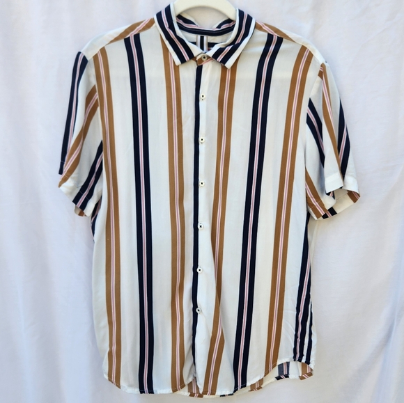 Denim & Flower Ricky Singh Button Up Vertical Stripe Shirt Medium - Picture 3 of 6